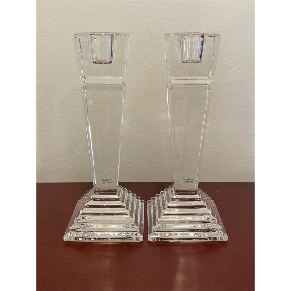 Lenox Crystal Monument Collection Pair of 6" Candlestick Holders Pyramid Glass